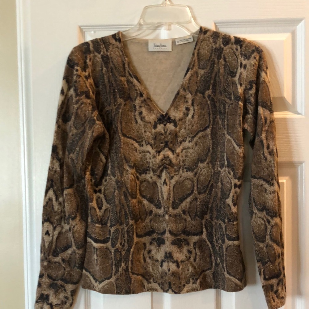 Woman’s animal print cashmeres sweater. So cozy.